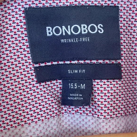 Bonobos Mens Wrinkle Free Slim Fit Shirt Size 15.5 Medium Red Button Down - Picture 7 of 8